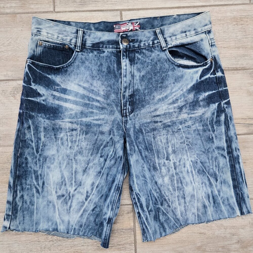 GS-115 Vintage Cut Off Jean‎ Shorts Men's Acid Wash Retro 90s Grunge Flag 38